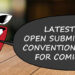 Tea Goblin Cafe logo has a white goblin in a red tea cup. He's peeking over the side with a speech balloon that says: Latest news on open submission calls & convention applications for comic creators.